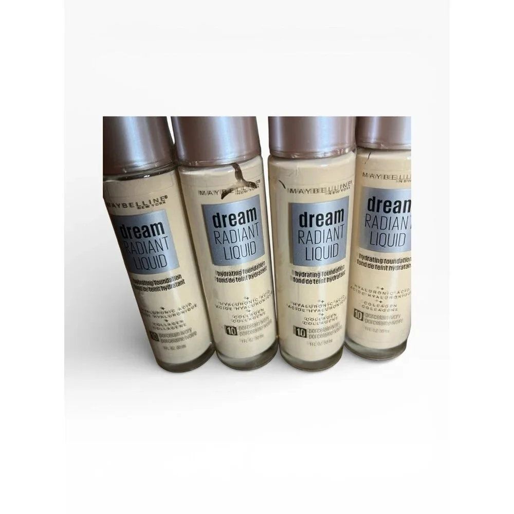 4X Maybelline Dream Radiant Liquid Foundation #10 Porcelain Ivory, New